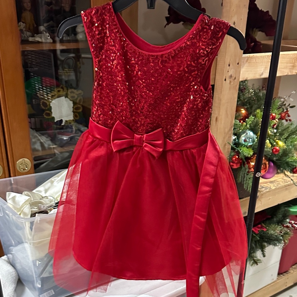 Red Sequin Tulle Dress with Bow kids size 5 zunie holiday